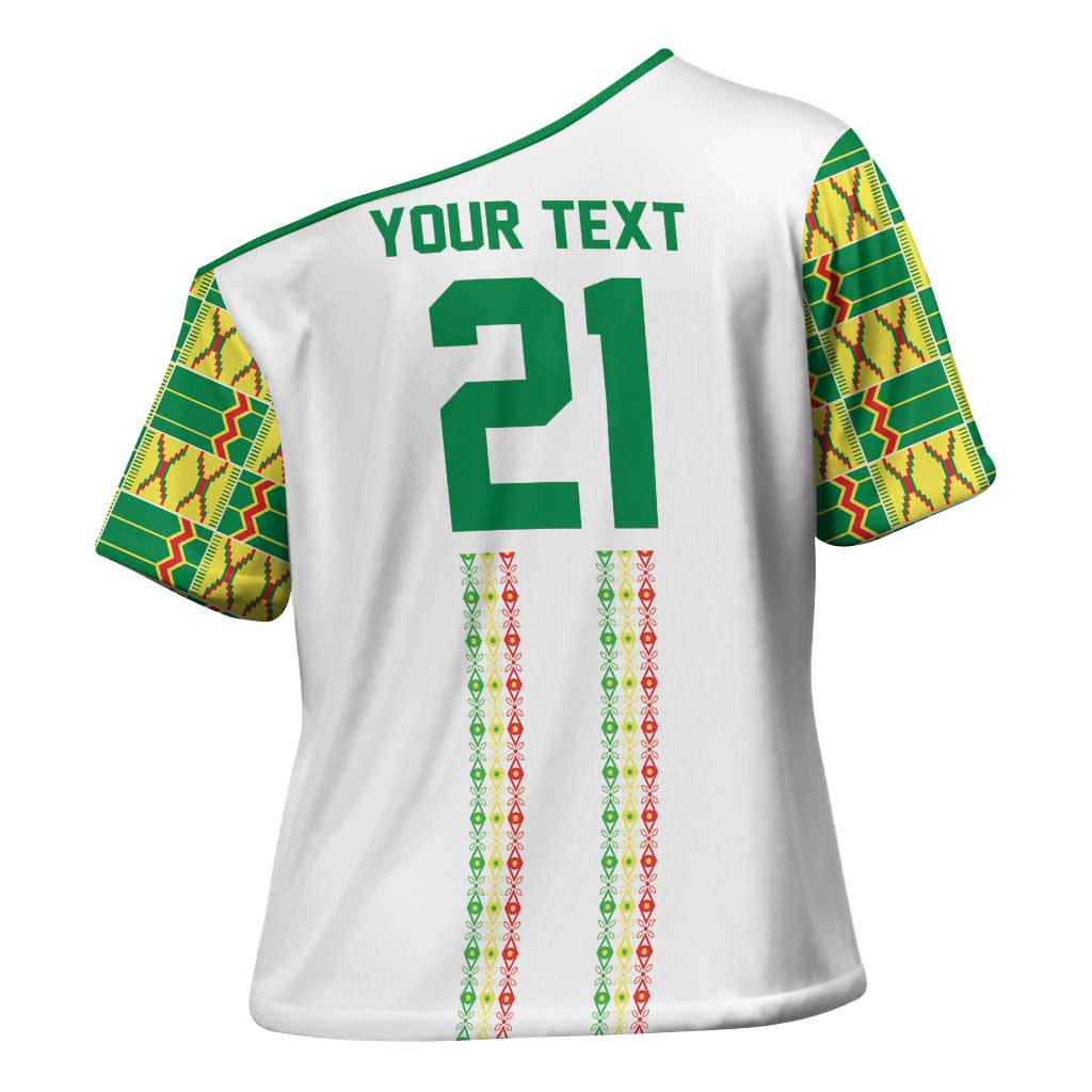 World Football 2026 Senegal Custom Cross Shoulder Shirt African Kente White Pattern - Wonder Print Shop
