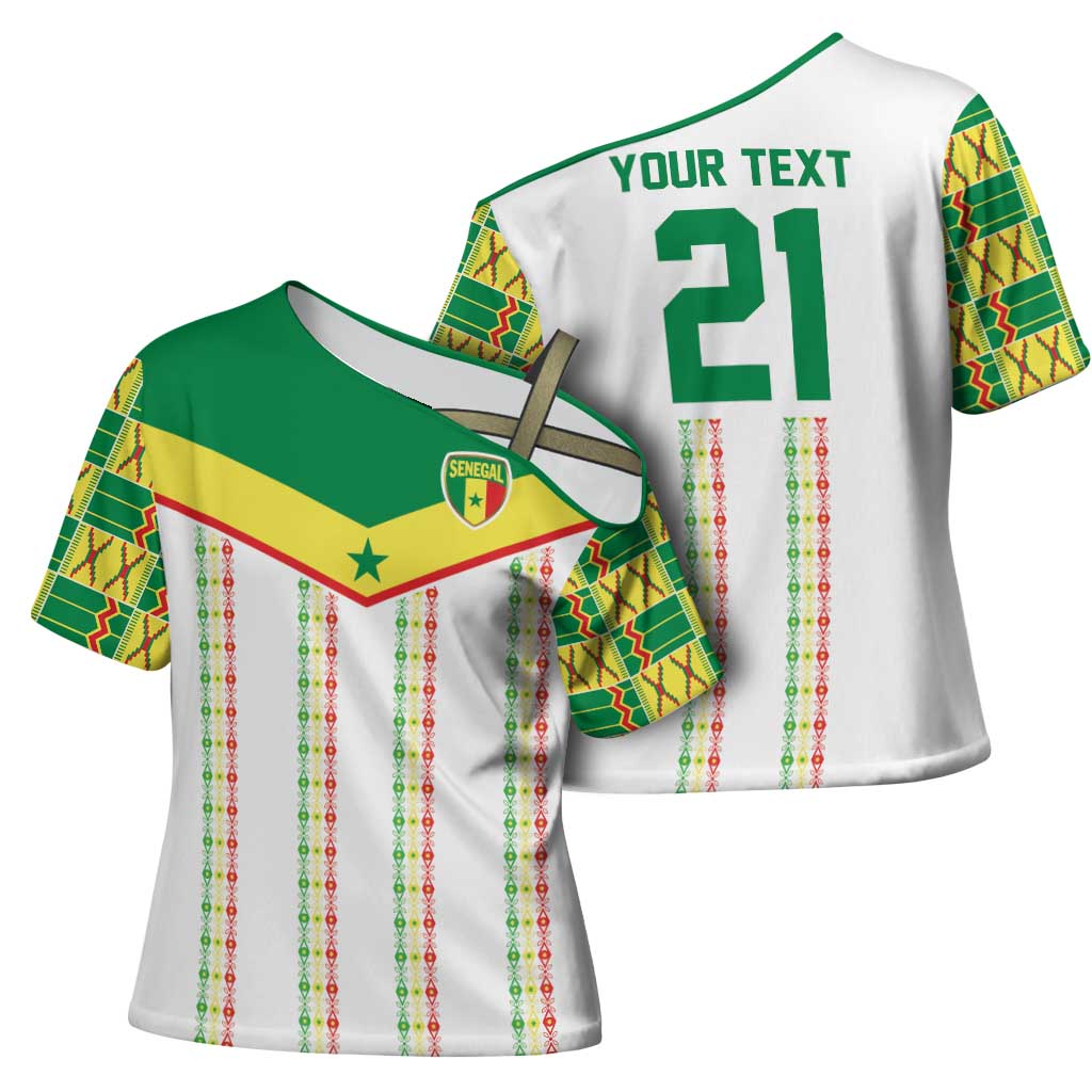 World Football 2026 Senegal Custom Cross Shoulder Shirt African Kente White Pattern - Wonder Print Shop