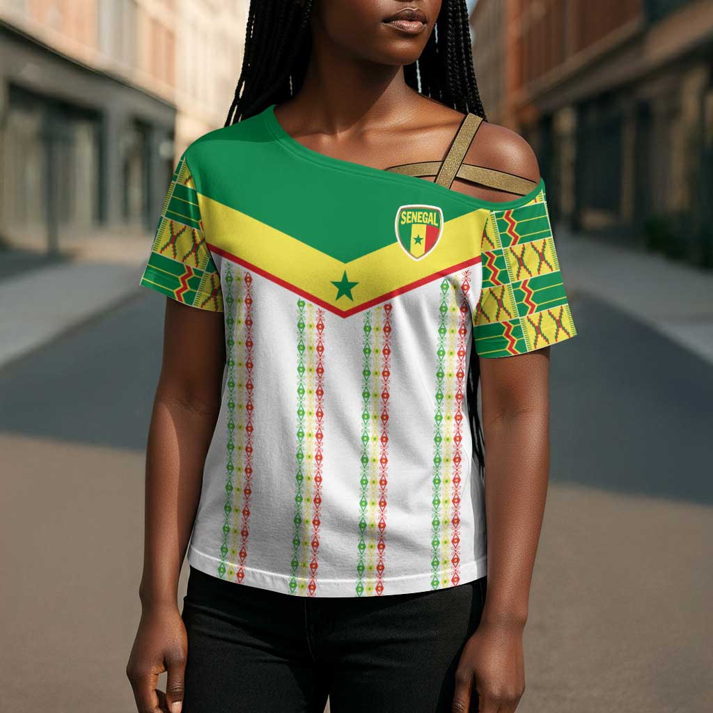 World Football 2026 Senegal Custom Cross Shoulder Shirt African Kente White Pattern - Wonder Print Shop