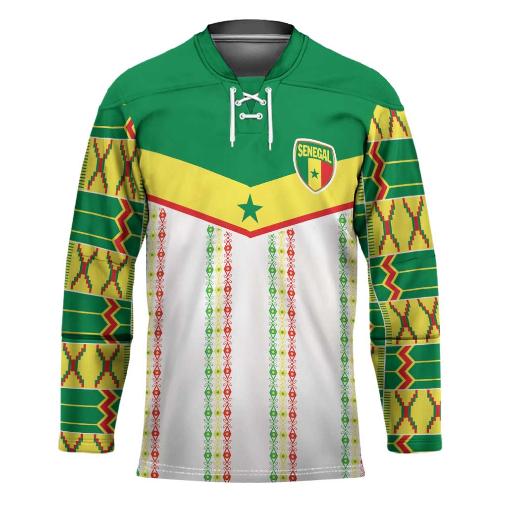 World Football 2026 Senegal Custom Hockey Jersey African Kente White Pattern - Wonder Print Shop