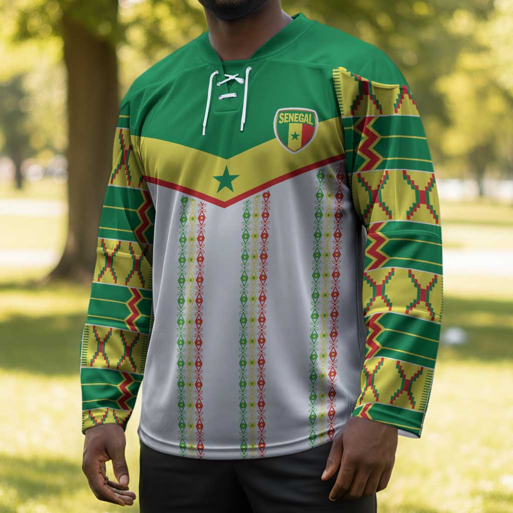 World Football 2026 Senegal Custom Hockey Jersey African Kente White Pattern - Wonder Print Shop