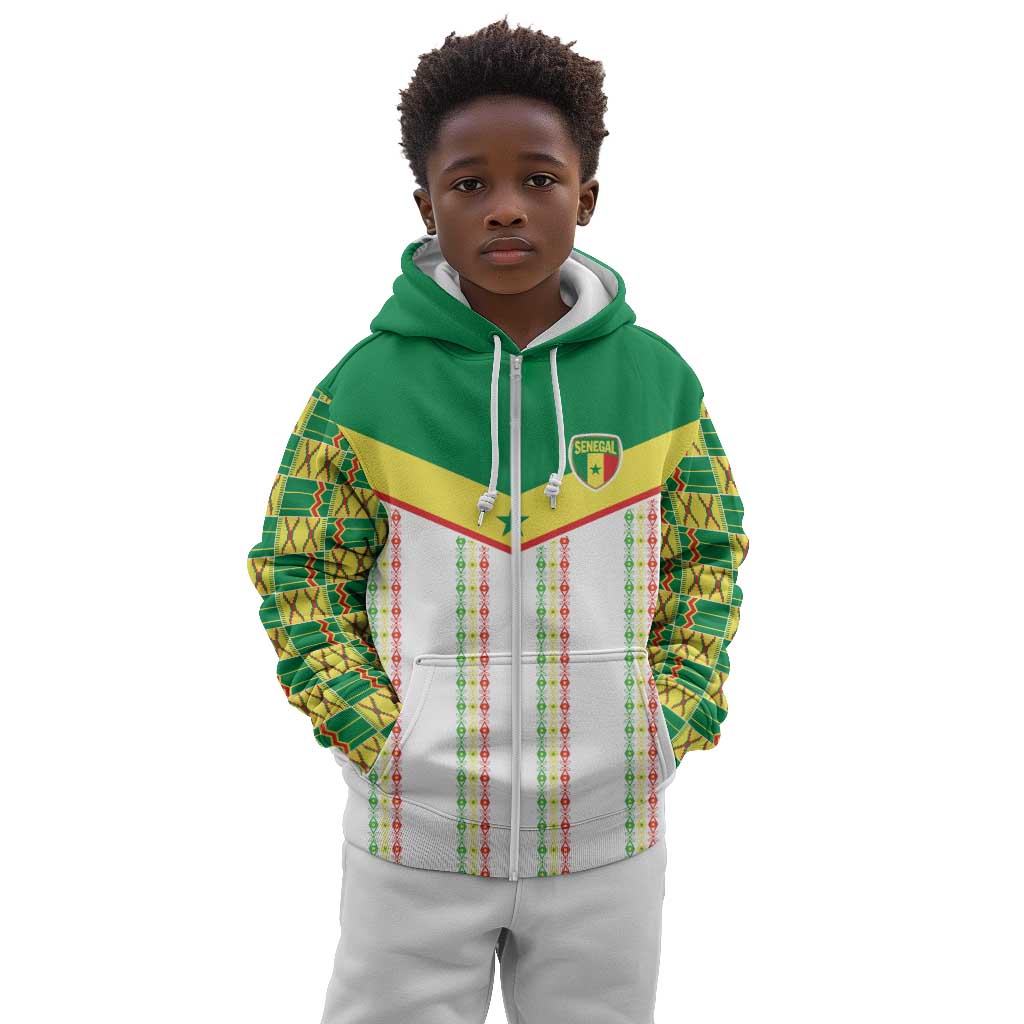 World Football 2026 Senegal Custom Kid Hoodie African Kente White Pattern - Wonder Print Shop