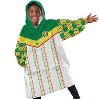 World Football 2026 Senegal Custom Kid Wearable Blanket Hoodie African Kente White Pattern - Wonder Print Shop