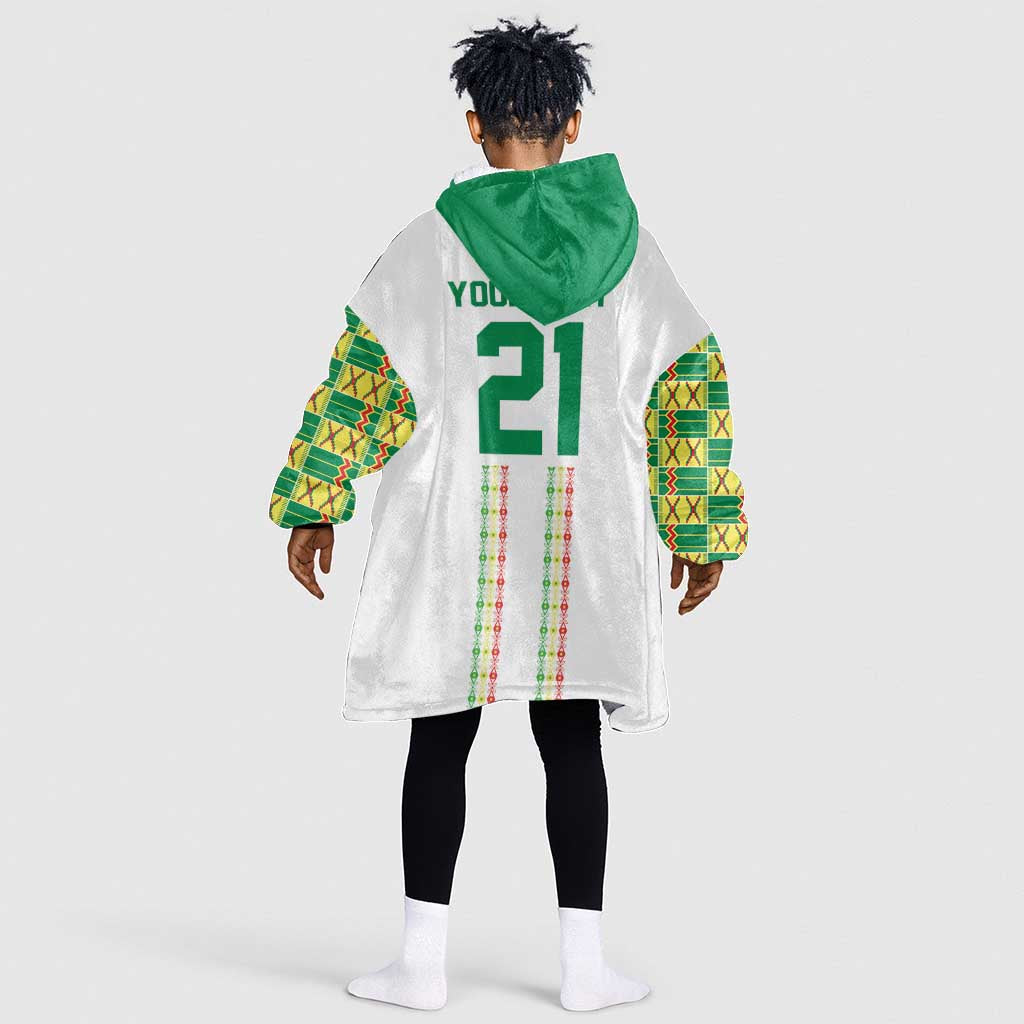World Football 2026 Senegal Custom Kid Wearable Blanket Hoodie African Kente White Pattern - Wonder Print Shop