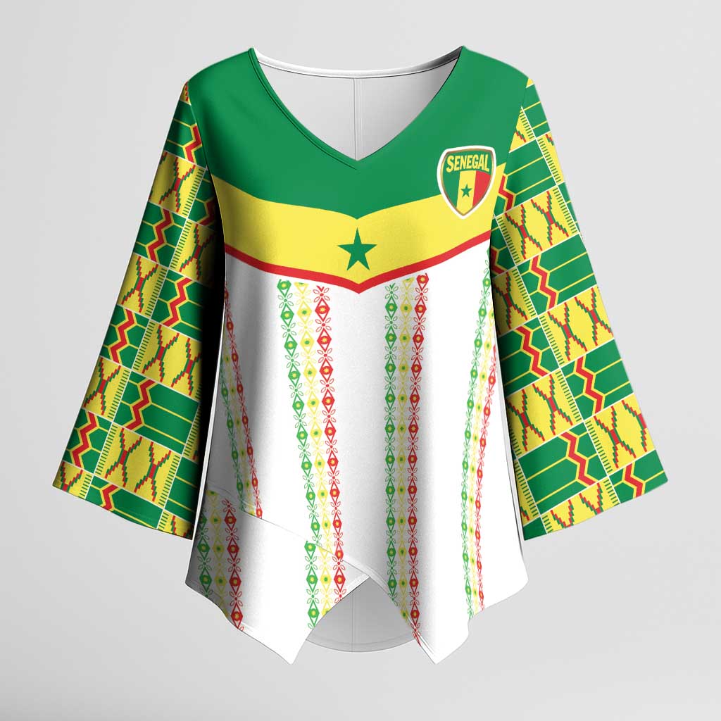 World Football 2026 Senegal Custom Kimono Sleeve Blouse African Kente White Pattern - Wonder Print Shop