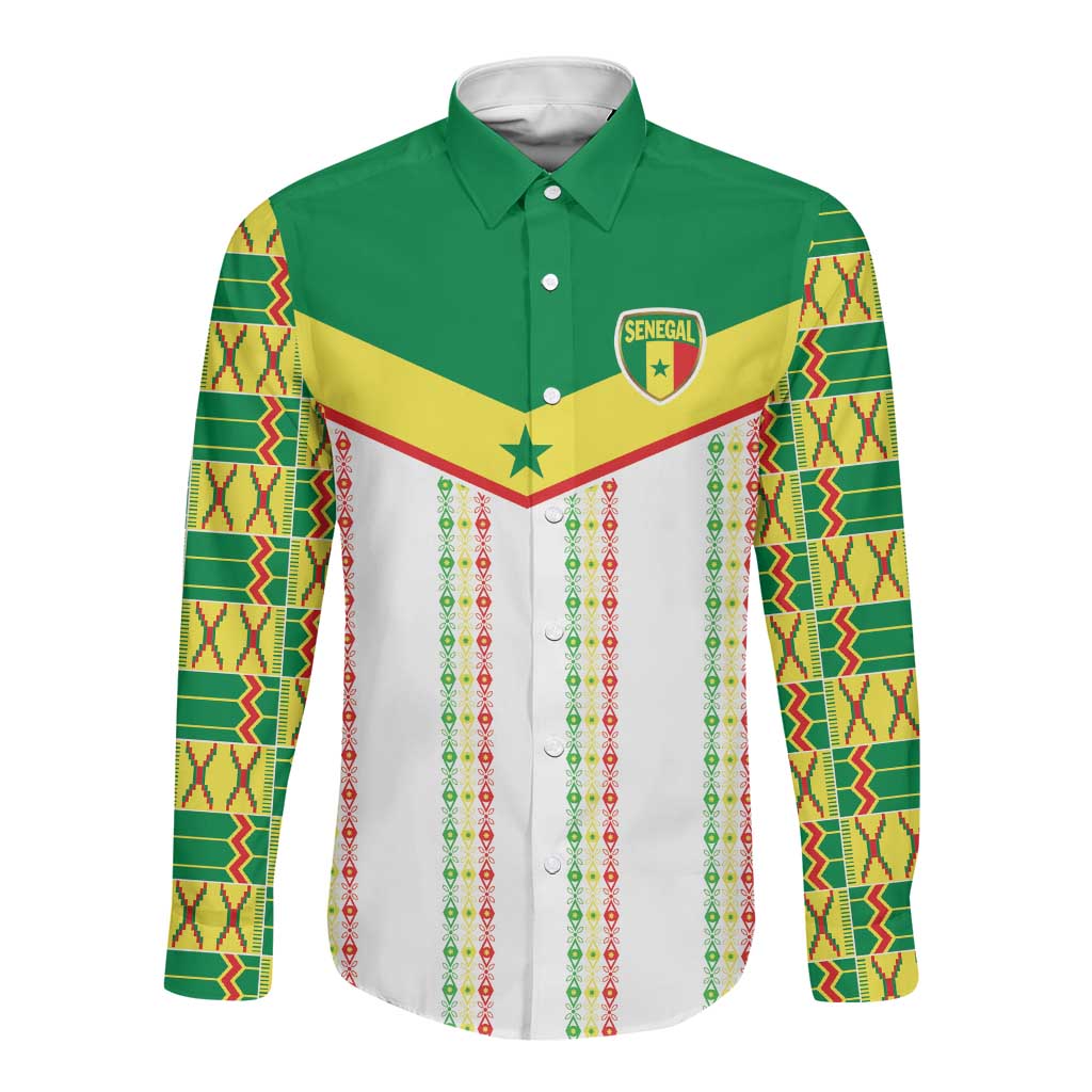 World Football 2026 Senegal Custom Long Sleeve Button Shirt African Kente White Pattern - Wonder Print Shop
