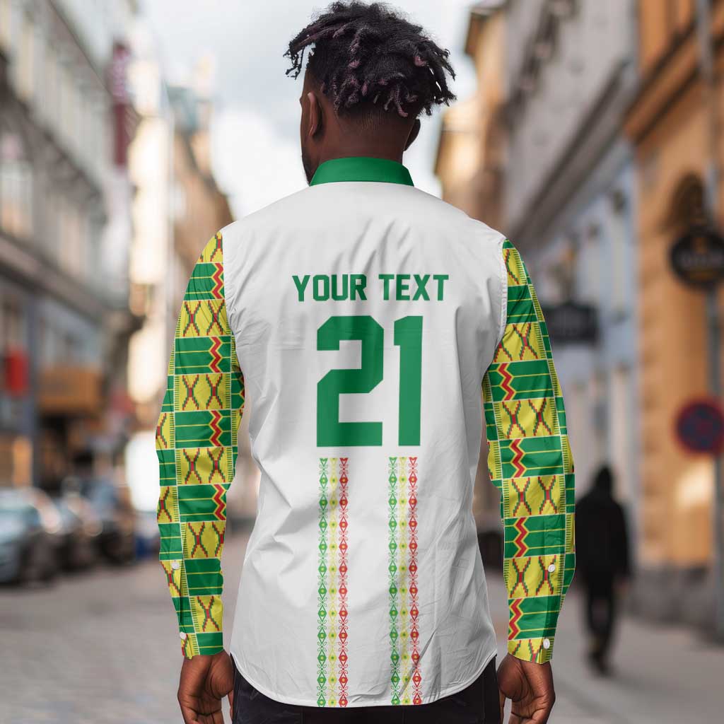 World Football 2026 Senegal Custom Long Sleeve Button Shirt African Kente White Pattern - Wonder Print Shop