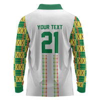 World Football 2026 Senegal Custom Long Sleeve Polo Shirt African Kente White Pattern - Wonder Print Shop