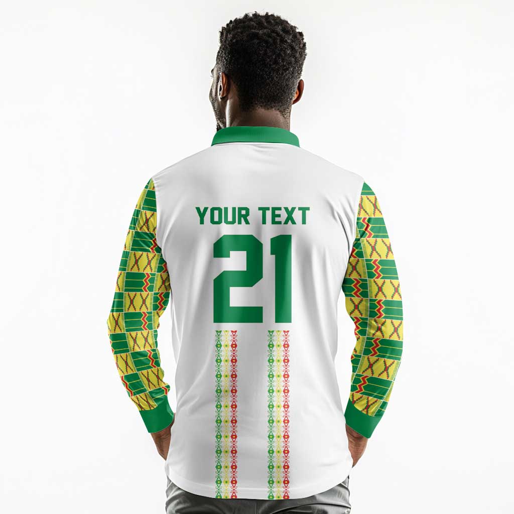 World Football 2026 Senegal Custom Long Sleeve Polo Shirt African Kente White Pattern - Wonder Print Shop