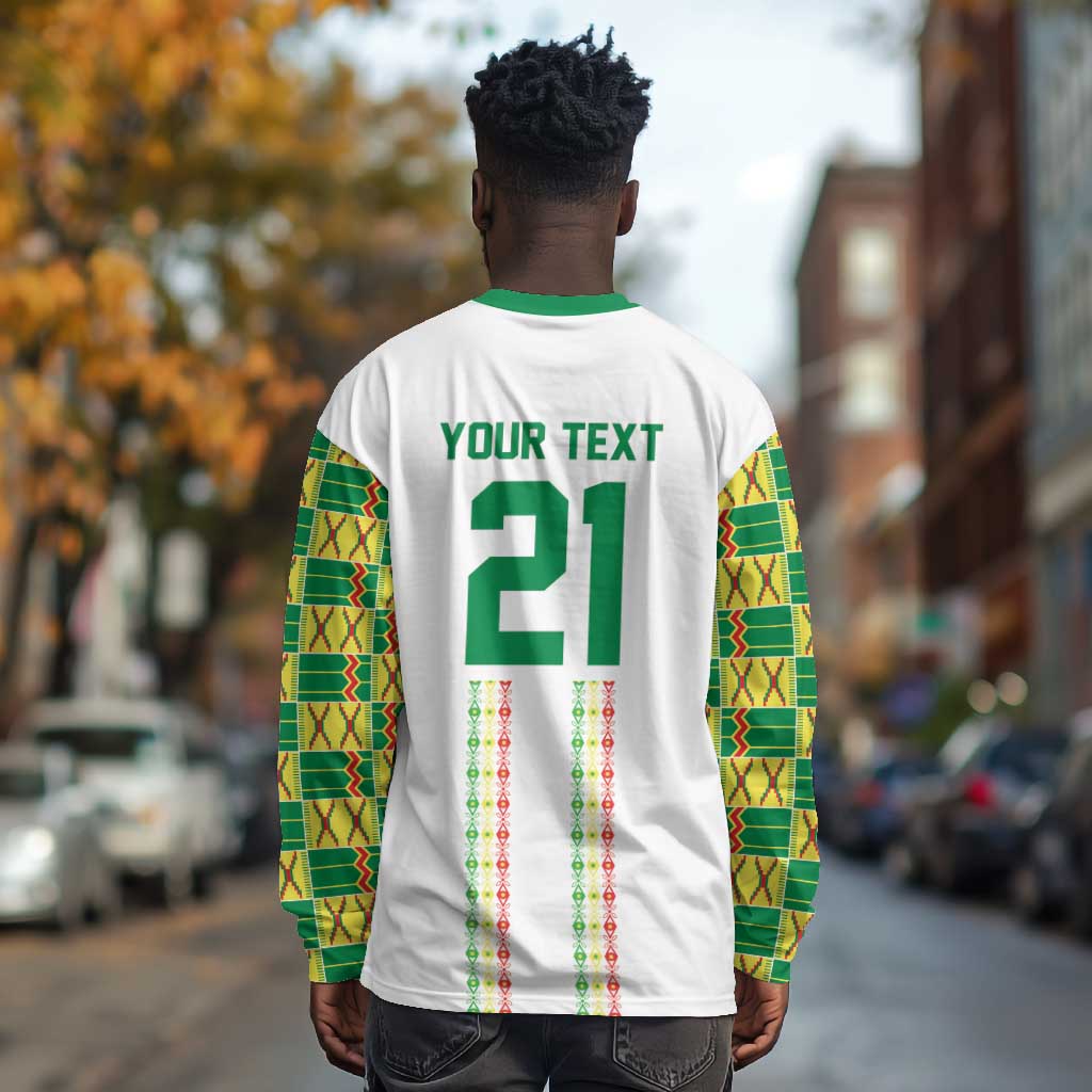 World Football 2026 Senegal Custom Long Sleeve Shirt African Kente White Pattern - Wonder Print Shop