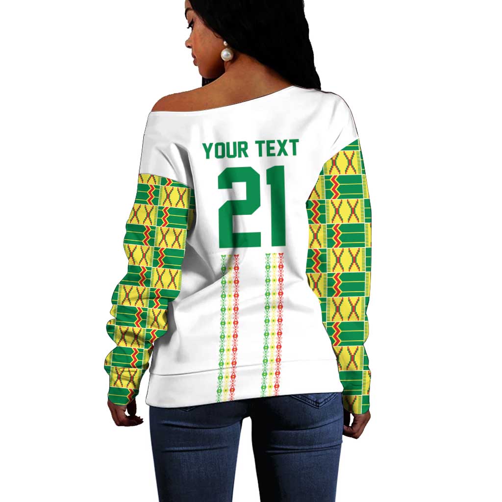 World Football 2026 Senegal Custom Off Shoulder Sweater African Kente White Pattern - Wonder Print Shop