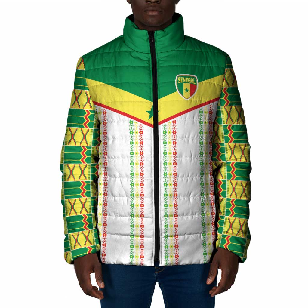 World Football 2026 Senegal Custom Padded Jacket African Kente White Pattern - Wonder Print Shop