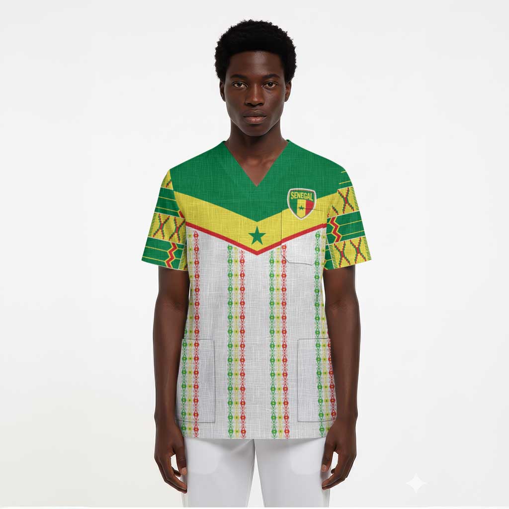 World Football 2026 Senegal Custom Scrub Top African Kente White Pattern - Wonder Print Shop