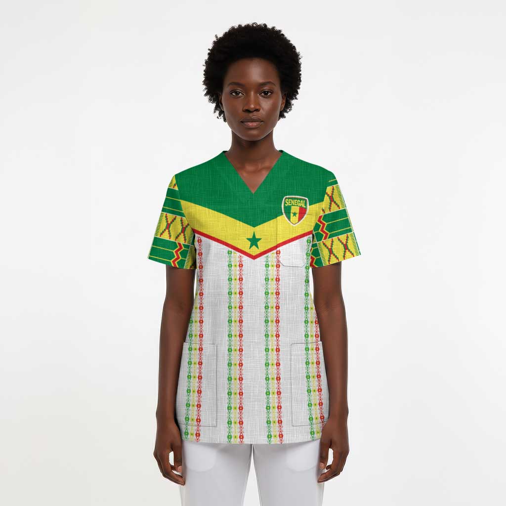 World Football 2026 Senegal Custom Scrub Top African Kente White Pattern - Wonder Print Shop