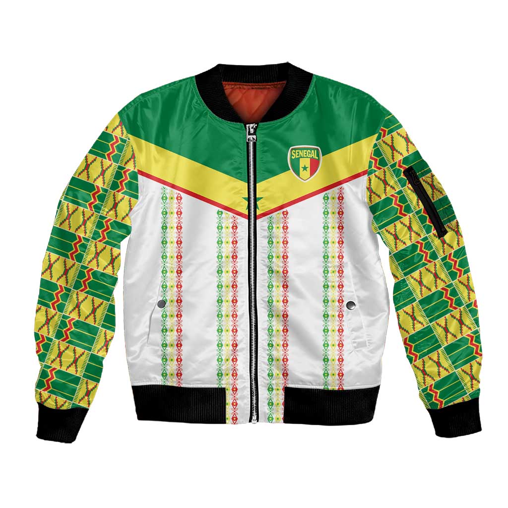 World Football 2026 Senegal Custom Sleeve Zip Bomber Jacket African Kente White Pattern - Wonder Print Shop