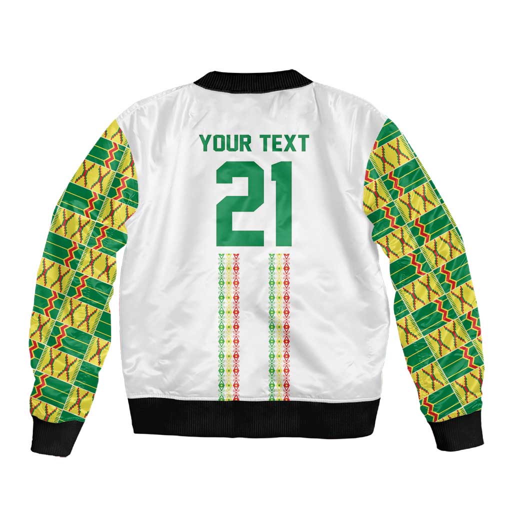 World Football 2026 Senegal Custom Sleeve Zip Bomber Jacket African Kente White Pattern - Wonder Print Shop