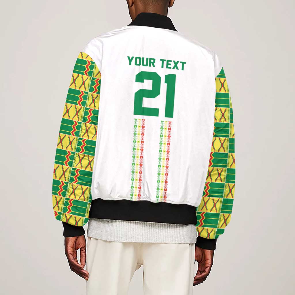 World Football 2026 Senegal Custom Sleeve Zip Bomber Jacket African Kente White Pattern - Wonder Print Shop