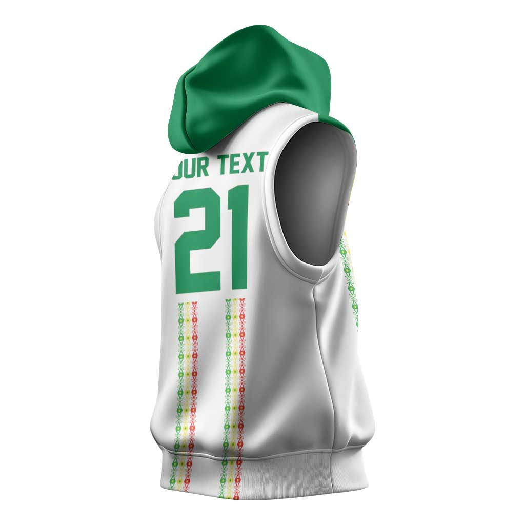 World Football 2026 Senegal Custom Sleeveless Hoodie African Kente White Pattern - Wonder Print Shop