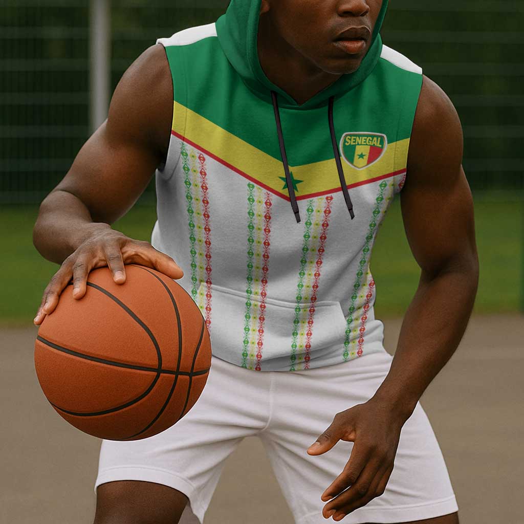 World Football 2026 Senegal Custom Sleeveless Hoodie African Kente White Pattern - Wonder Print Shop
