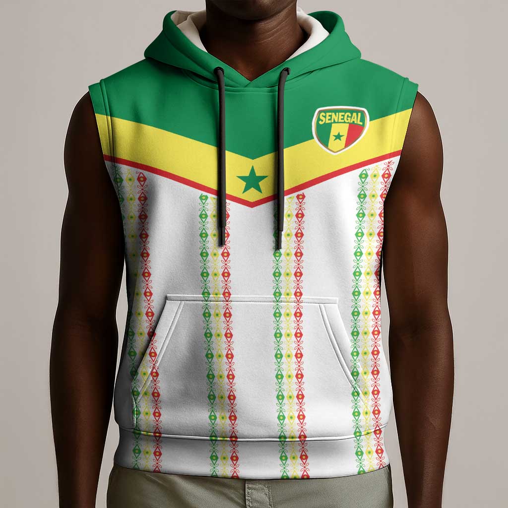 World Football 2026 Senegal Custom Sleeveless Hoodie African Kente White Pattern - Wonder Print Shop