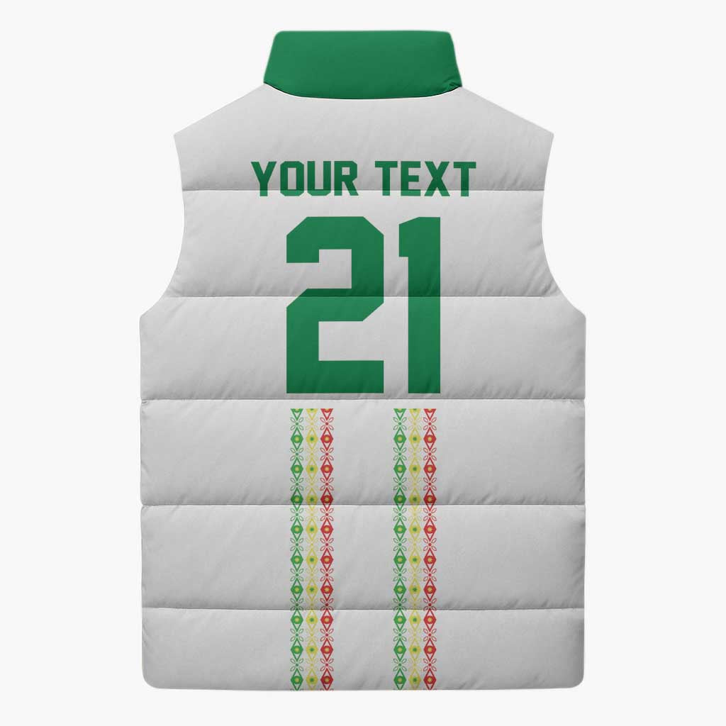 World Football 2026 Senegal Custom Sleeveless Puffer Jacket African Kente White Pattern - Wonder Print Shop