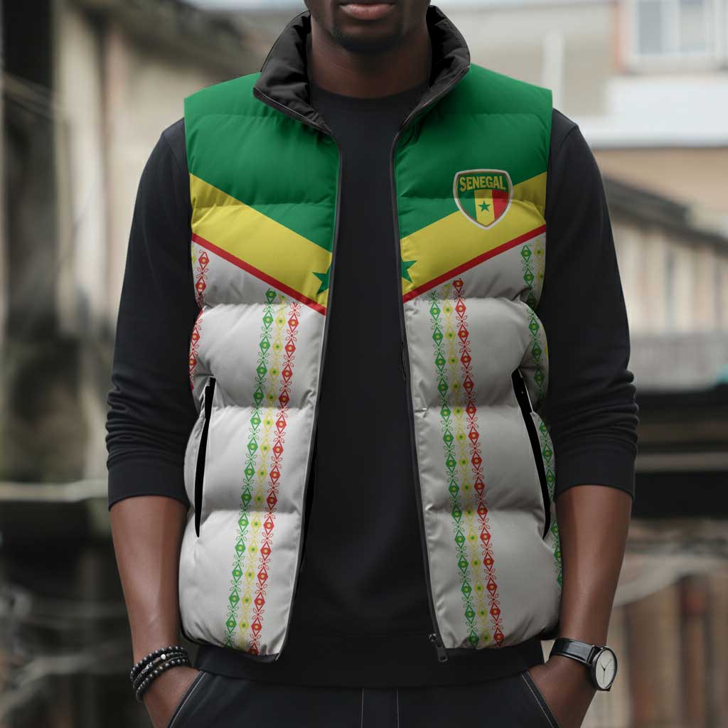 World Football 2026 Senegal Custom Sleeveless Puffer Jacket African Kente White Pattern - Wonder Print Shop
