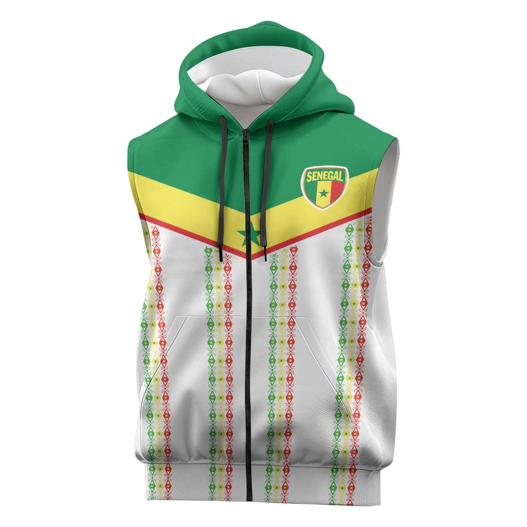 World Football 2026 Senegal Custom Sleeveless Zip Hoodie African Kente White Pattern - Wonder Print Shop