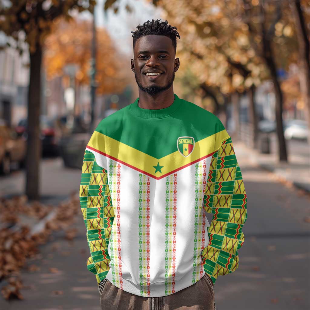 World Football 2026 Senegal Custom Sweatshirt African Kente White Pattern - Wonder Print Shop