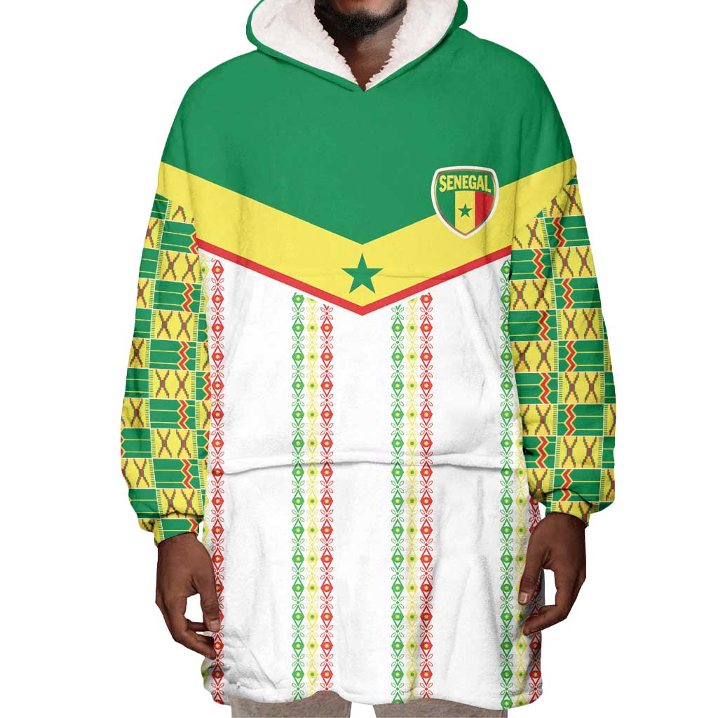 World Football 2026 Senegal Custom Wearable Blanket Hoodie African Kente White Pattern - Wonder Print Shop
