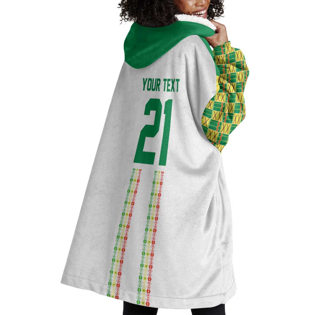 World Football 2026 Senegal Custom Wearable Blanket Hoodie African Kente White Pattern - Wonder Print Shop