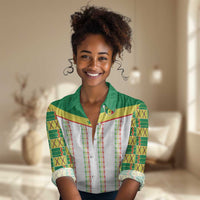World Football 2026 Senegal Custom Women Casual Shirt African Kente White Pattern - Wonder Print Shop