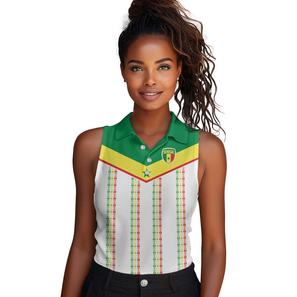 World Football 2026 Senegal Custom Women Sleeveless Polo Shirt African Kente White Pattern - Wonder Print Shop