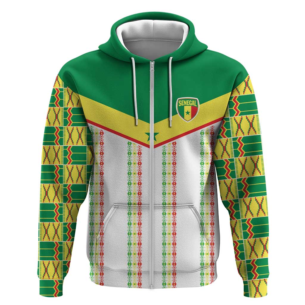World Football 2026 Senegal Custom Zip Hoodie African Kente White Pattern - Wonder Print Shop