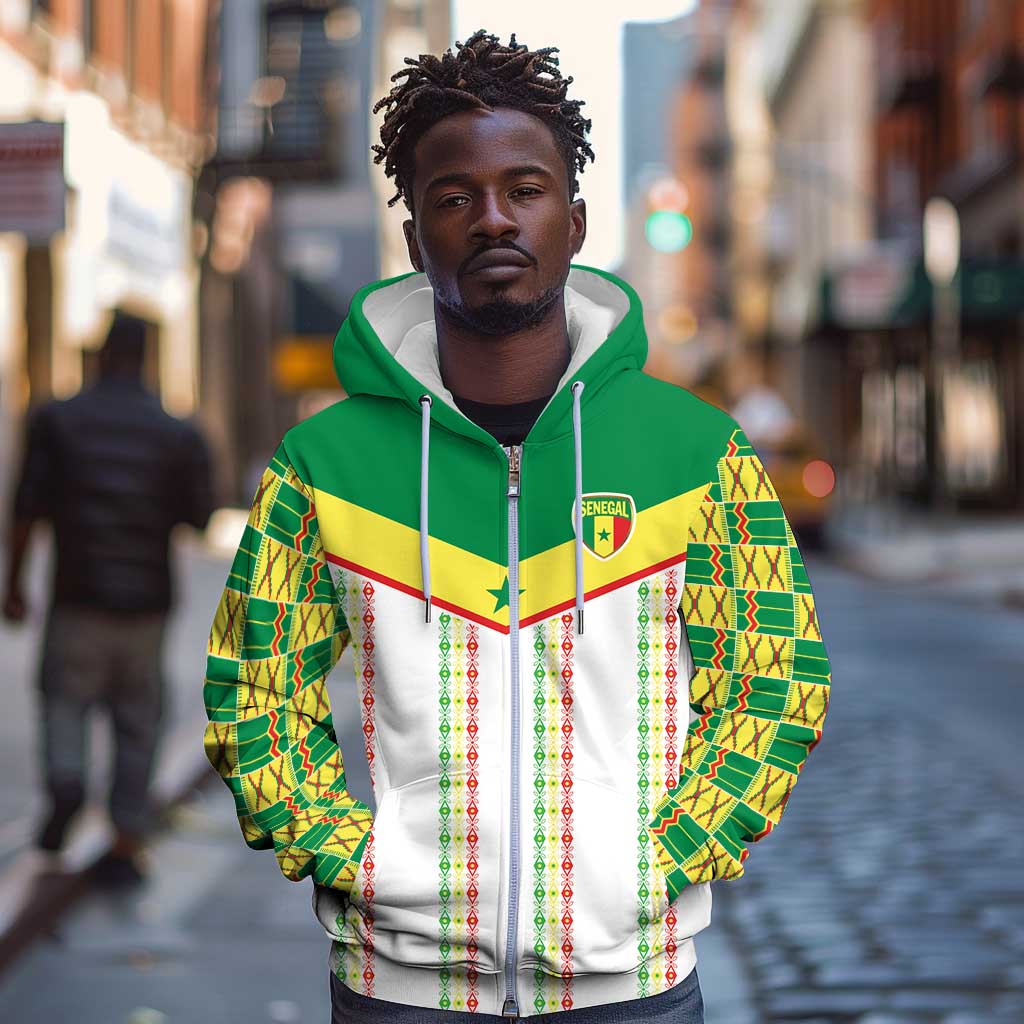 World Football 2026 Senegal Custom Zip Hoodie African Kente White Pattern - Wonder Print Shop