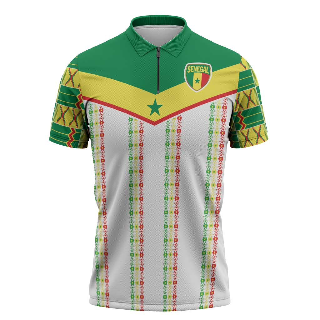 World Football 2026 Senegal Custom Zipper Polo Shirt African Kente White Pattern - Wonder Print Shop