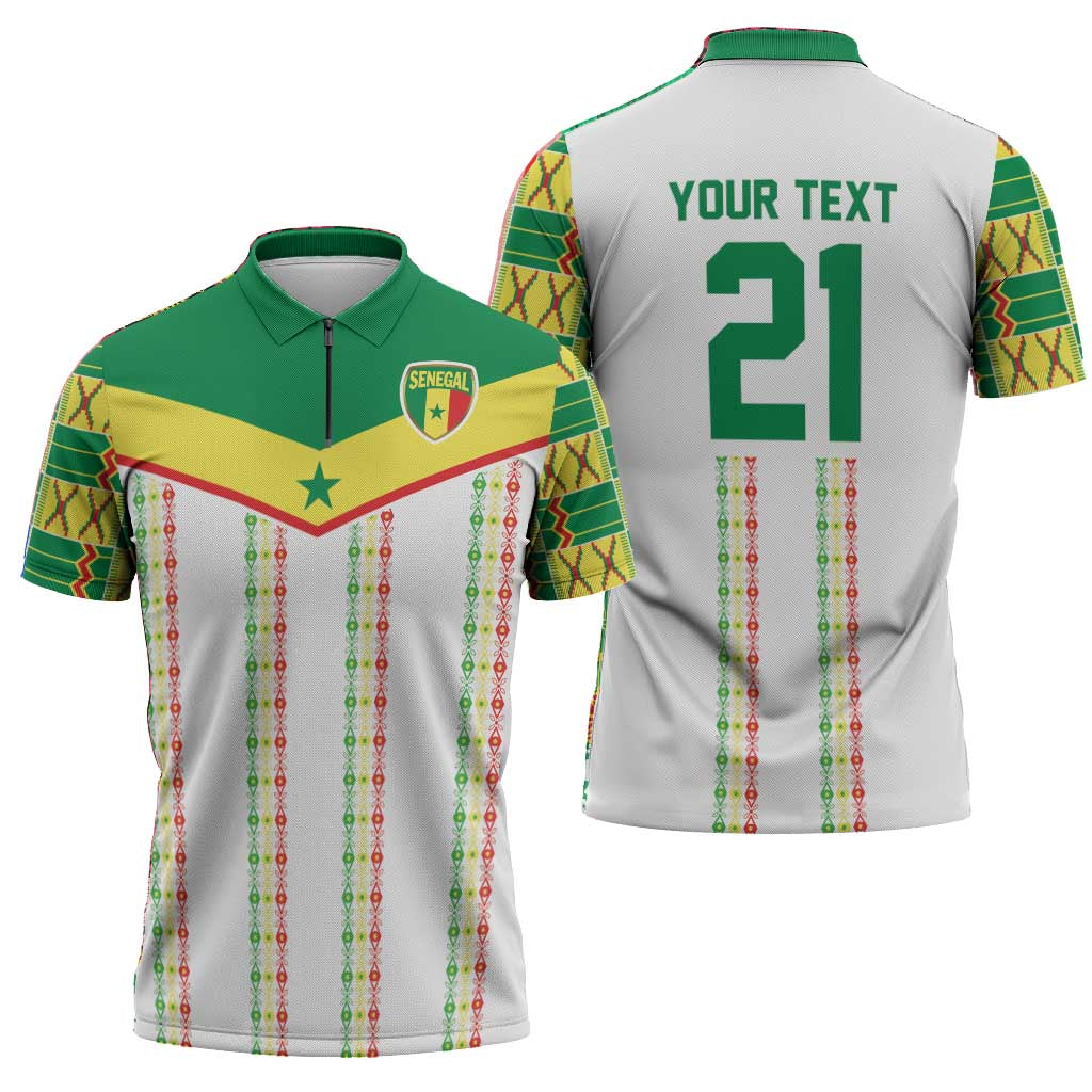 World Football 2026 Senegal Custom Zipper Polo Shirt African Kente White Pattern - Wonder Print Shop