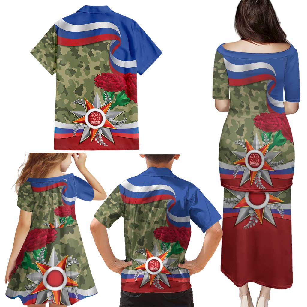 Russia Defender of The Fatherland Day Family Matching Puletasi and Hawaiian Shirt