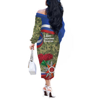 Russia Defender of The Fatherland Day Off The Shoulder Long Sleeve Dress