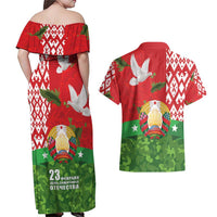 Belarus Defender of The Fatherland Day Couples Matching Off Shoulder Maxi Dress and Hawaiian Shirt