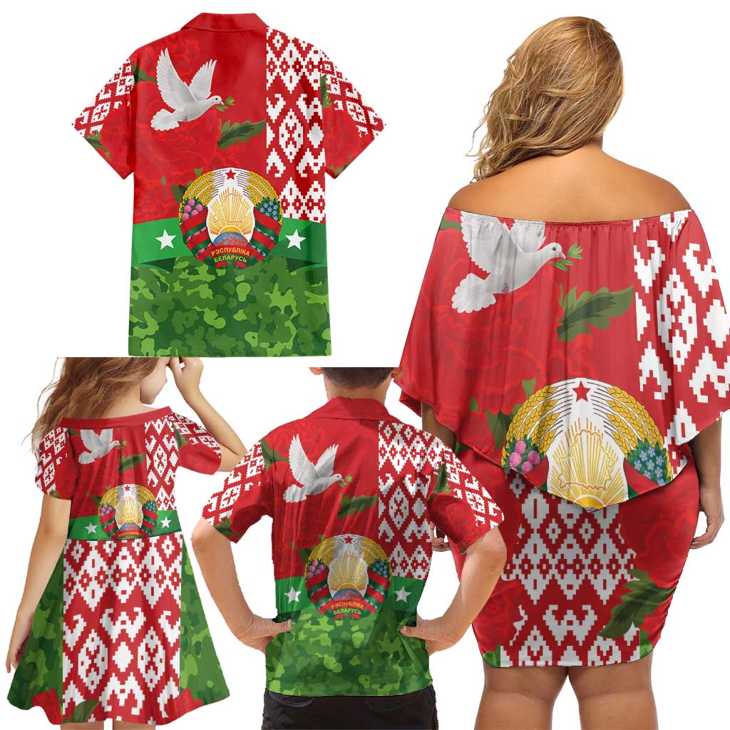 Belarus Defender of The Fatherland Day Family Matching Off Shoulder Short Dress and Hawaiian Shirt