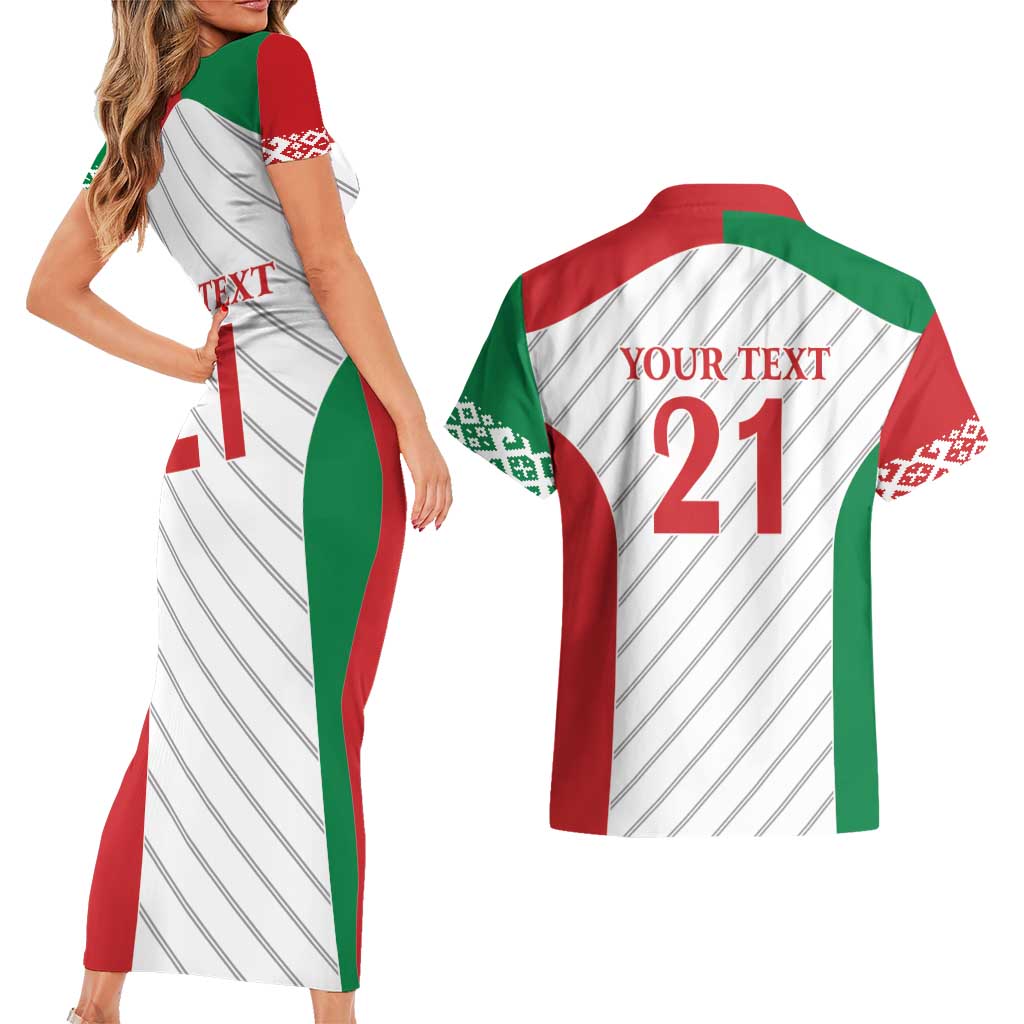Belarus Football Custom Couples Matching Short Sleeve Bodycon Dress and Hawaiian Shirt Rushnyk Pattern