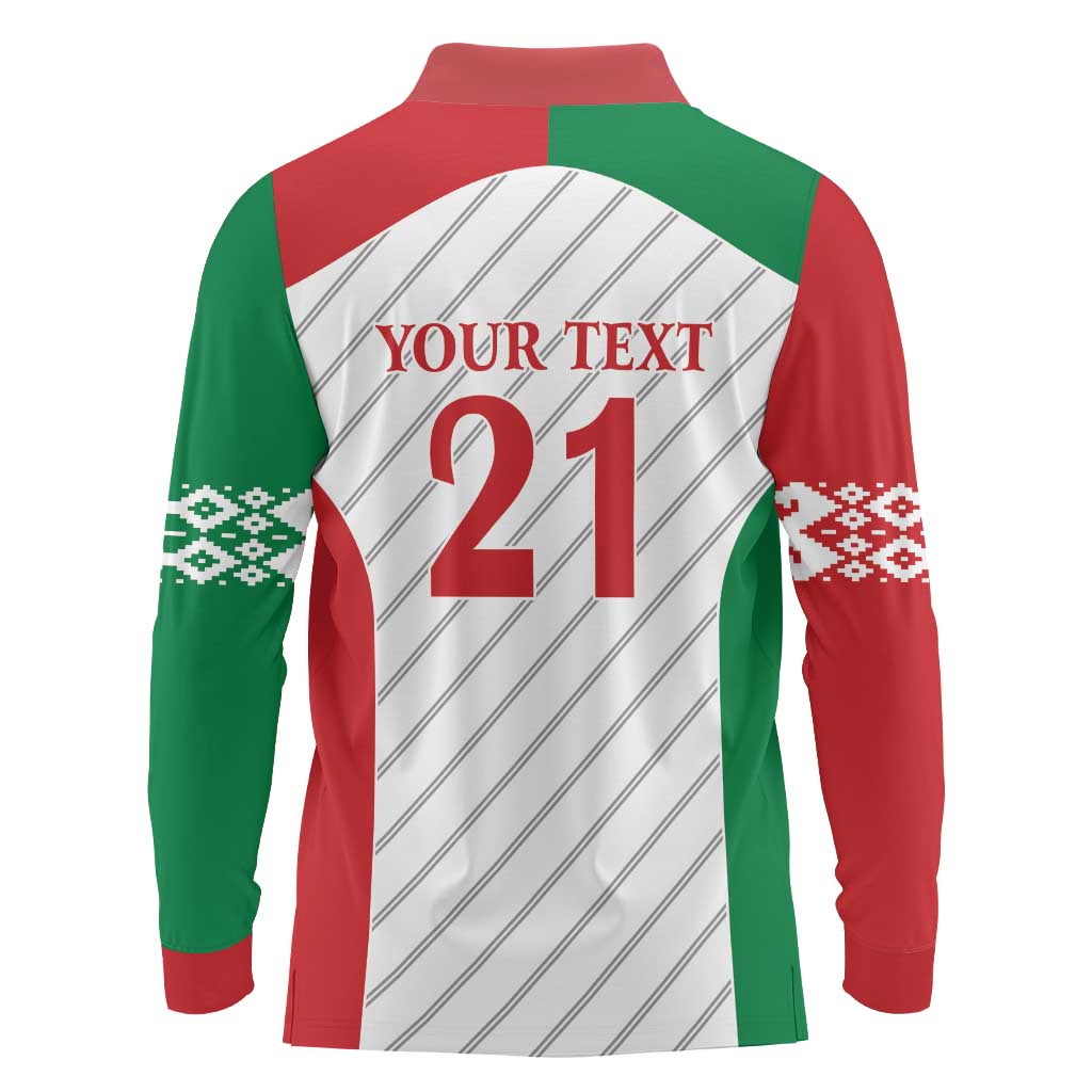 Belarus Football Custom Long Sleeve Polo Shirt Rushnyk Pattern