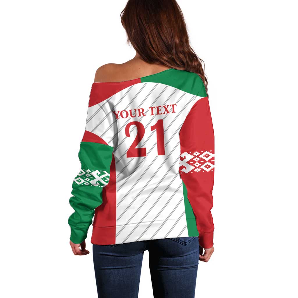 Belarus Football Custom Off Shoulder Sweater Rushnyk Pattern