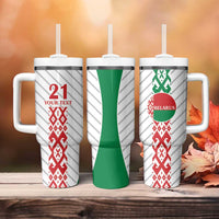 Belarus Football Custom Tumbler With Handle Rushnyk Pattern