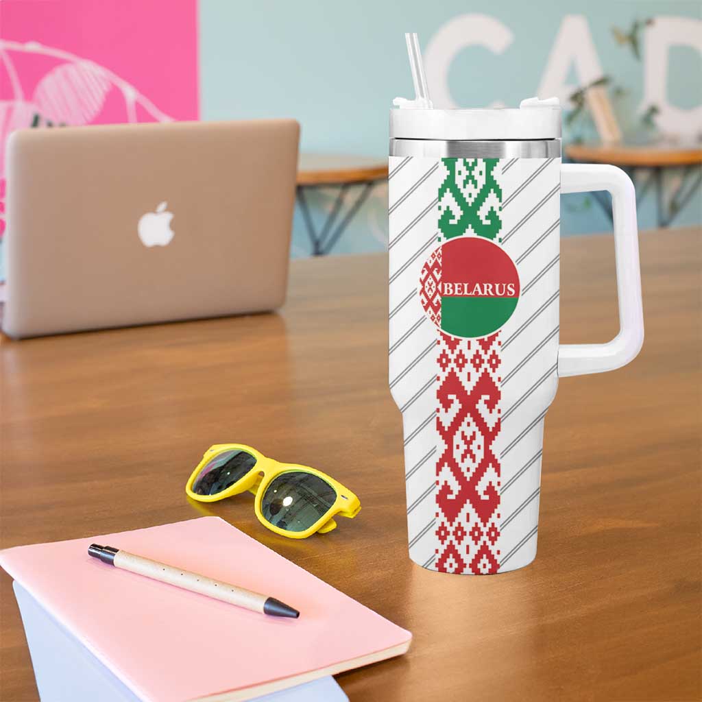 Belarus Football Custom Tumbler With Handle Rushnyk Pattern