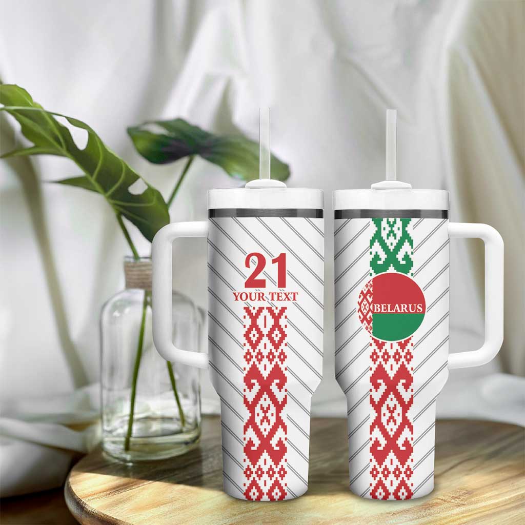 Belarus Football Custom Tumbler With Handle Rushnyk Pattern