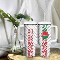 Belarus Football Custom Tumbler With Handle Rushnyk Pattern