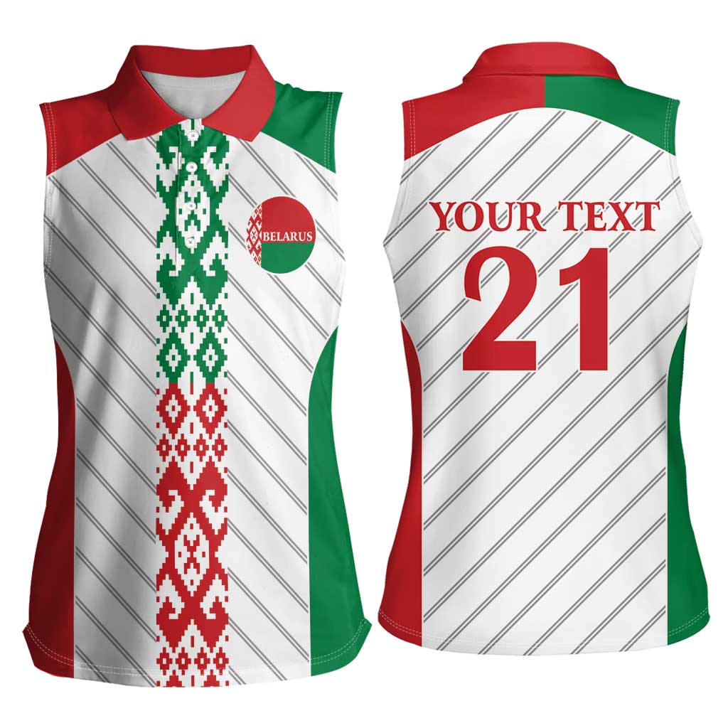 Belarus Football Custom Women Sleeveless Polo Shirt Rushnyk Pattern - Wonder Print Shop