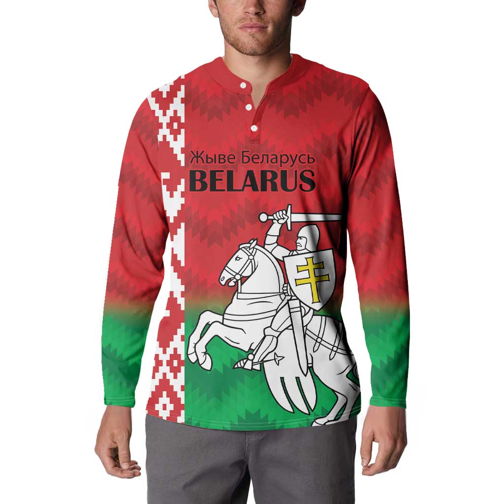 Republic of Belarus Button Sweatshirt Pahonia Rushnyk Pattern