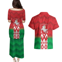 Republic of Belarus Couples Matching Puletasi and Hawaiian Shirt Pahonia Rushnyk Pattern